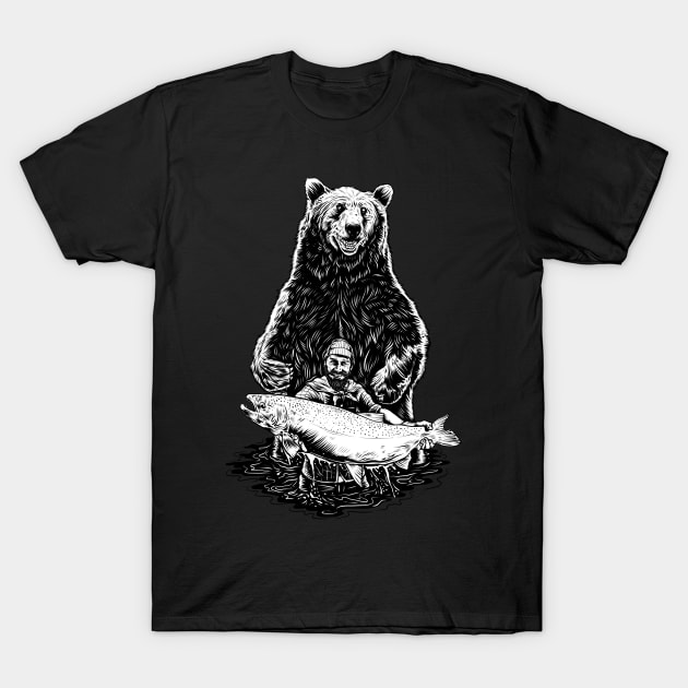 Vintage Bear Fish Fisherman T-Shirt by Evoke Collective